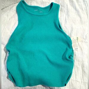AERIE CROP TANK GATHERED SIDES TEAL NWT